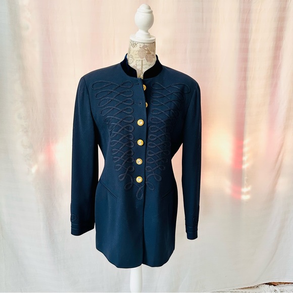 Vintage Blue Blazer Military Soutache Trim Gold Buttons Size 6 By A Vittadini - Picture 11 of 12